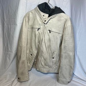Express Men Faux Leather Moto Jacket (Size Large)
